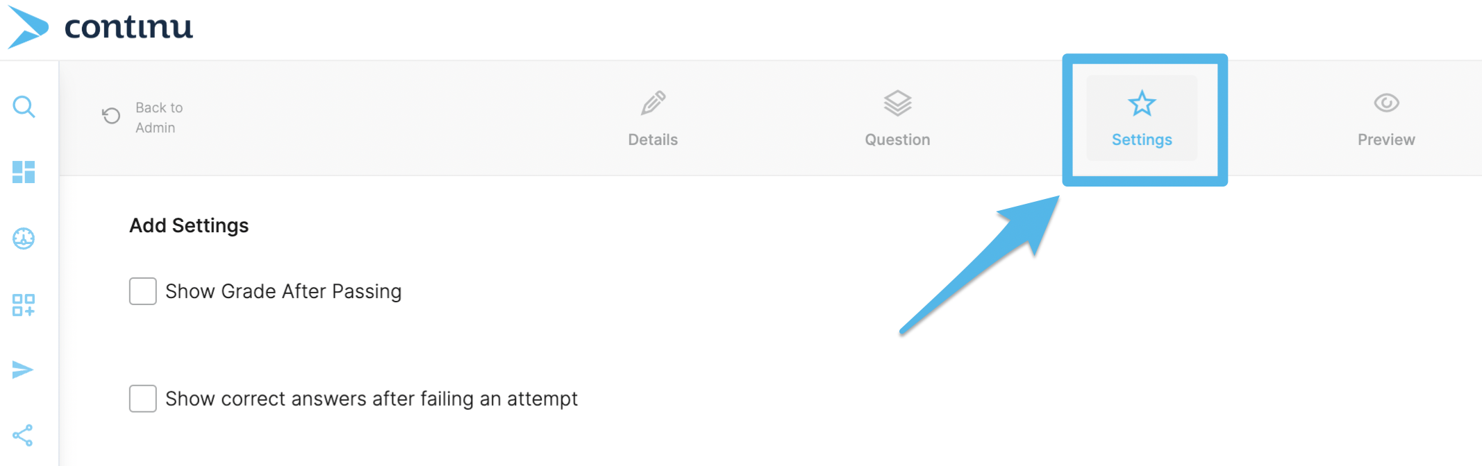 Settings tab on the Assessment Edit view