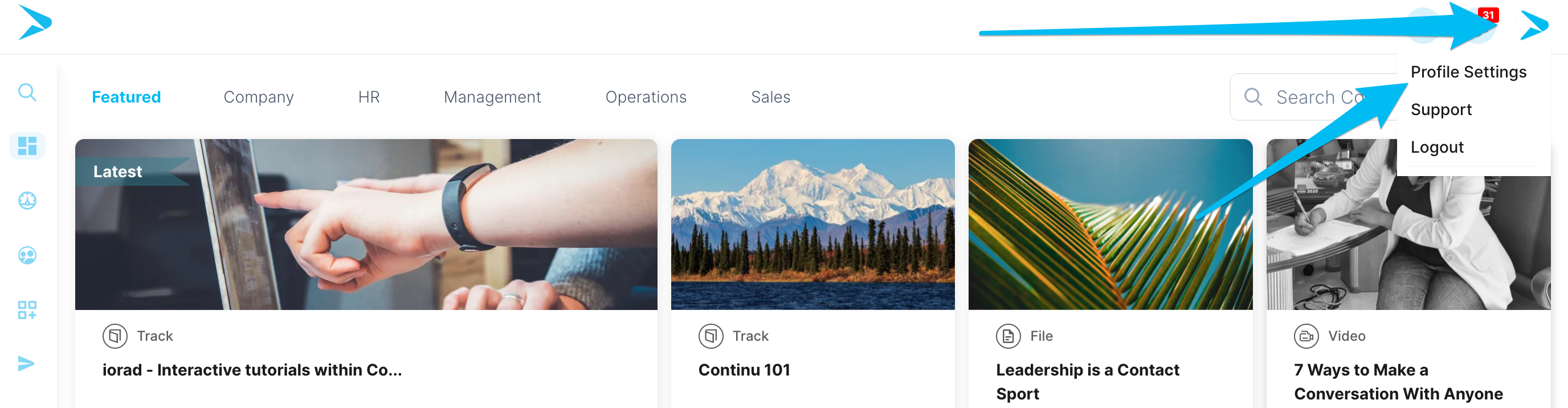 Profile Settings menu