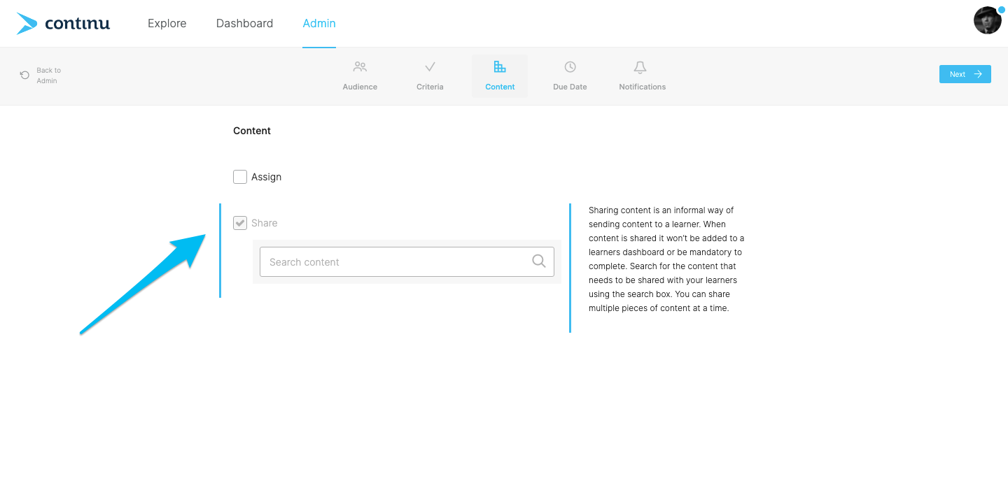 Share content option