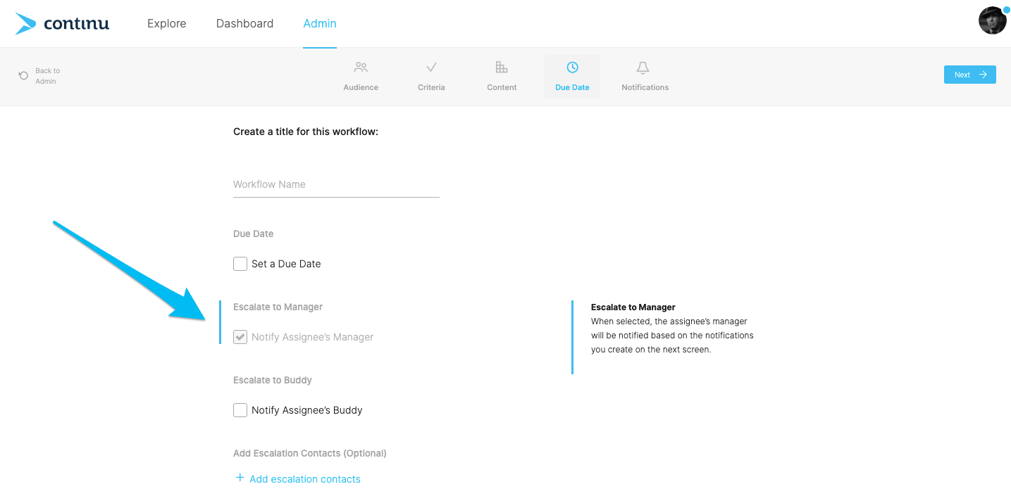 Escalate to Manager toggle