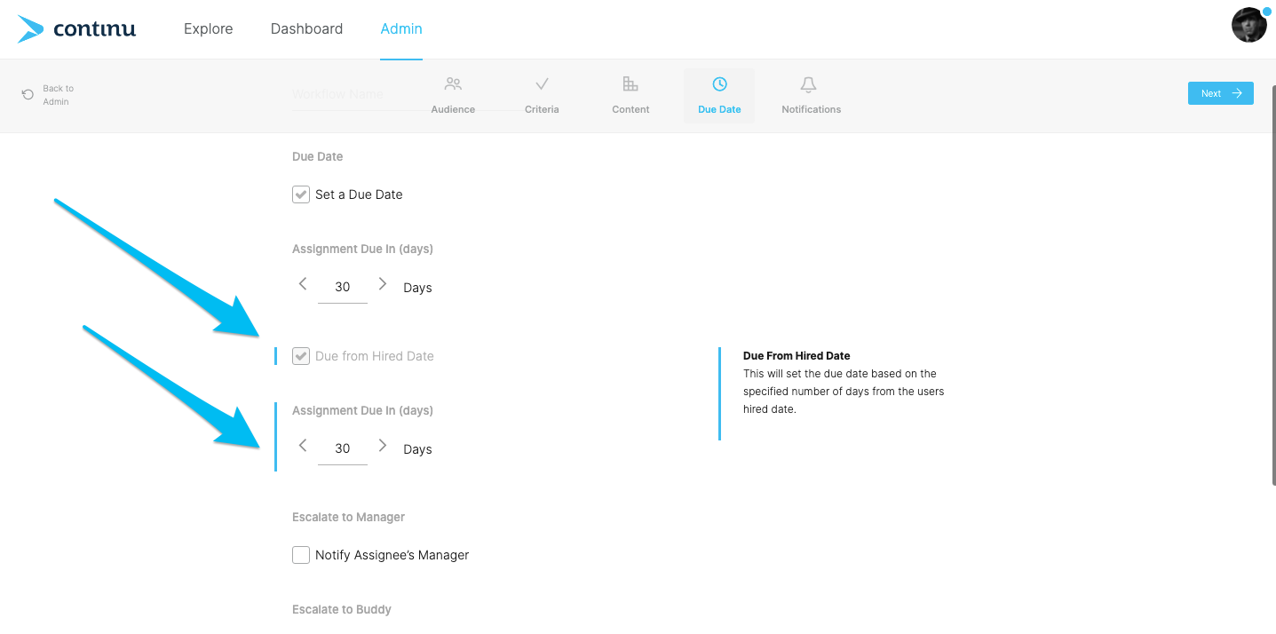 Due from Hired Date toggle