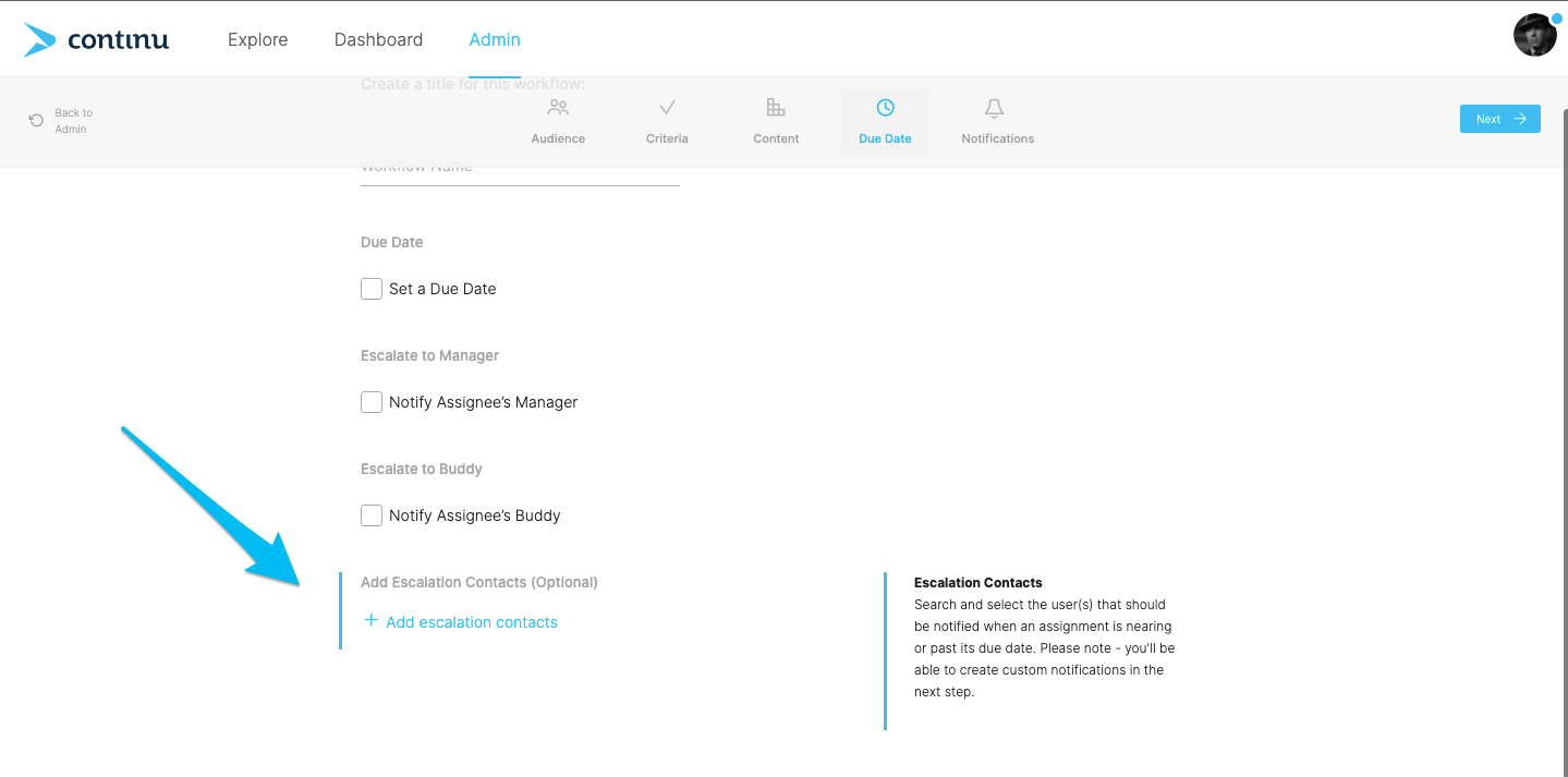 Add Escalation Contacts option