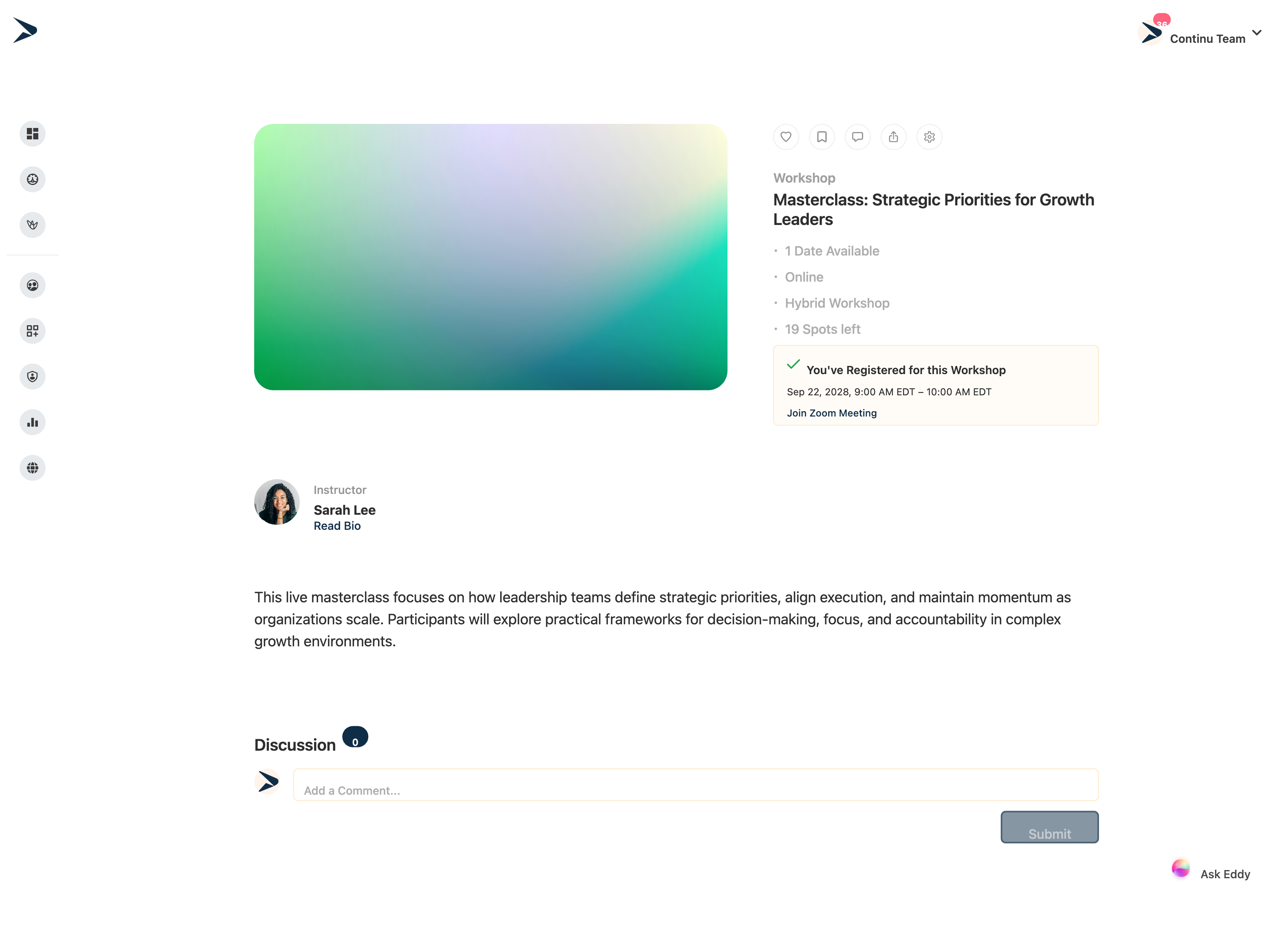 Single-Session workshop learner view
